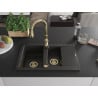 Mexen Gaspar Granitspüle 1,5-Fach mit Abtropffläche und Küchenarmatur Savita, schwarz/gold - 6507-75-672601-50