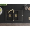 Mexen Gaspar Granitspüle 1,5-Fach mit Abtropffläche und Küchenarmatur Savita, schwarz/gold - 6507-75-672601-50