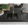 Mexen Gaspar Granitspülbecken 1,5 Kammer mit Abtropffläche und Küchenarmatur Savita, schwarz/gold - 6507-75-672601-50-B