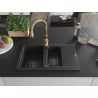 Mexen Gaspar Granitspüle 1,5-Kammern mit Abtropffläche und Küchenarmatur Savita, schwarz/gold - 6507-75-672601-50-B