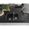 Mexen Gaspar Granitspüle 1,5-Becken mit Abtropffläche und Küchenarmatur Savita, schwarz/gold - 6507-75-672601-70
