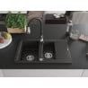 Mexen Gaspar Granitspüle 1,5-Kammer mit Abtropffläche und Küchenarmatur Savita, Schwarz/Gold - 6507-75-672601-70