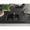 Mexen Gaspar Granitspüle 1,5-fach mit Abtropffläche und Küchenarmatur Savita, schwarz/gold - 6507-75-672601-70-B