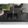 Mexen Gaspar Granitspüle 1,5-Becken mit Abtropffläche und Küchenarmatur Savita, schwarz - 6507-77-672601-50-B
