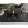 Mexen Gaspar Granitspüle 1,5-Schalen mit Abtropffläche und Küchenarmatur Savita, schwarz - 6507-77-672601-50-B