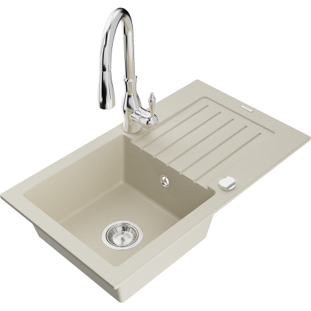 Mexen Pablo 1-Kammer-GranitsSpüle mit Abtropffläche und Küchenarmatur Savita, beige - 6510-69-672601-00