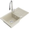 Mexen Pablo Granitspüle 1-Becken mit Abtropffläche und Küchenarmatur Savita, beige - 6510-69-672601-00
