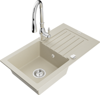 Mexen Pablo Granitspüle 1-Becken mit Abtropffläche und Küchenarmatur Savita, beige - 6510-69-672601-00