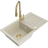 Mexen Pablo Granitspüle 1-Becken mit Abtropffläche und Küchenarmatur Savita, beige - 6510-69-672601-50