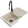 Mexen Pablo 1-Becken Granitspüle mit Abtropffläche und Küchenarmatur Savita, beige - 6510-69-672601-70