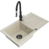 Mexen Pablo Granitspüle 1-Becken mit Abtropffläche und Küchenarmatur Savita, beige - 6510-69-672601-70