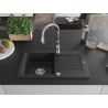 Mexen Pablo Granitspüle 1-Becken mit Abtropffläche und Küchenarmatur Savita, schwarz/silber Metallic - 6510-73-672601-00