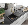 Mexen Pablo Granitspüle 1-Becken mit Abtropffläche und Küchenarmatur Savita, schwarz/silber metallic - 6510-73-672601-50