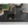Mexen Pablo Granitspüle 1-Becken mit Abtropffläche und Küchenarmatur Savita, schwarz/silber metallic - 6510-73-672601-50