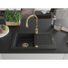 Mexen Pablo Granitspüle 1-beckig mit Abtropffläche und Küchenarmatur Savita, schwarz/silber metallic - 6510-73-672601-50