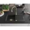 Mexen Pablo Granitspüle 1-Becken mit Abtropffläche und Küchenarmatur Savita, schwarz/gold metallic - 6510-75-672601-50