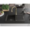 Mexen Pablo Granitspüle 1-Becken mit Abtropffläche und Küchenarmatur Savita, schwarz/gold metallisch - 6510-75-672601-50-B