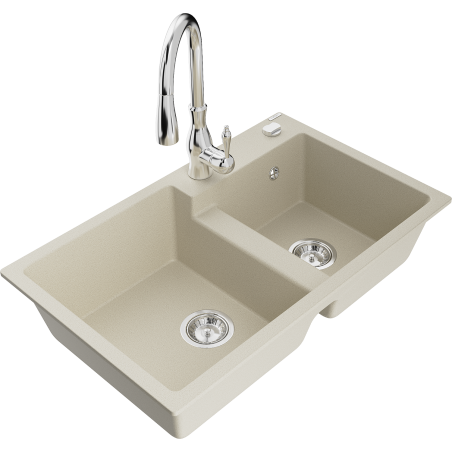 Mexen Tomas granitspüle 2-Kammer mit Küchenarmatur Savita, beige - 6516-69-672601-00