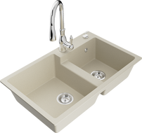 Mexen Tomas granitspüle 2-Kammer mit Küchenarmatur Savita, beige - 6516-69-672601-00