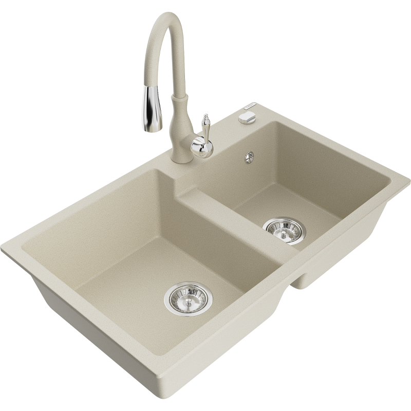 Mexen Tomas Granitspüle 2-becken mit Küchenarmatur Savita, beige - 6516-69-672601-69