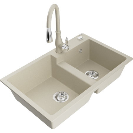 Mexen Tomas Granitspüle 2-becken mit Küchenarmatur Savita, beige - 6516-69-672601-69