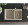 Mexen Tomas granitspüle 2-becken mit küchenarmatur Savita, beige - 6516-69-672601-50