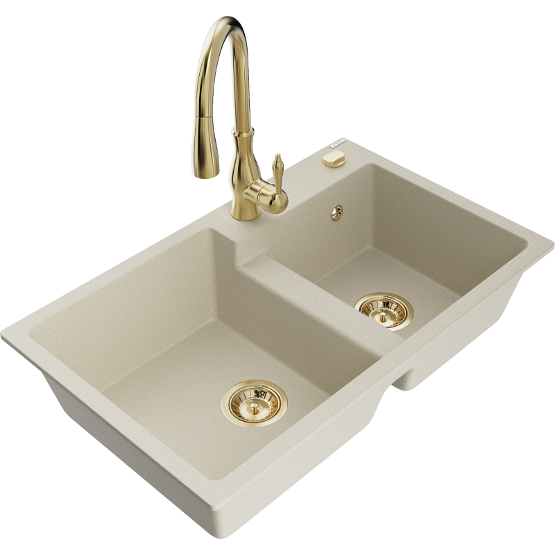 Mexen Tomas 2-Kammer-Granitzlewozmywak mit Küchenarmatur Savita, beige - 6516-69-672601-50