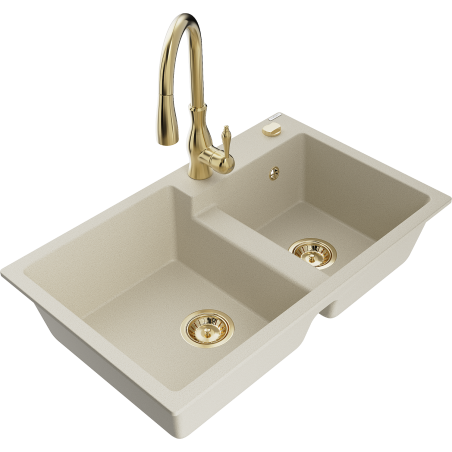 Mexen Tomas 2-Kammer-Granitzlewozmywak mit Küchenarmatur Savita, beige - 6516-69-672601-50