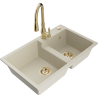 Mexen Tomas Granitspüle 2-Kammer mit Küchenarmatur Savita, beige - 6516-69-672601-50