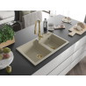 Mexen Tomas granitspüle 2-becken mit küchenarmatur Savita, beige - 6516-69-672601-50