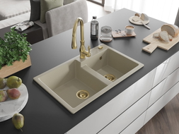Mexen Tomas 2-Kammer-Granitzlewozmywak mit Küchenarmatur Savita, beige - 6516-69-672601-50