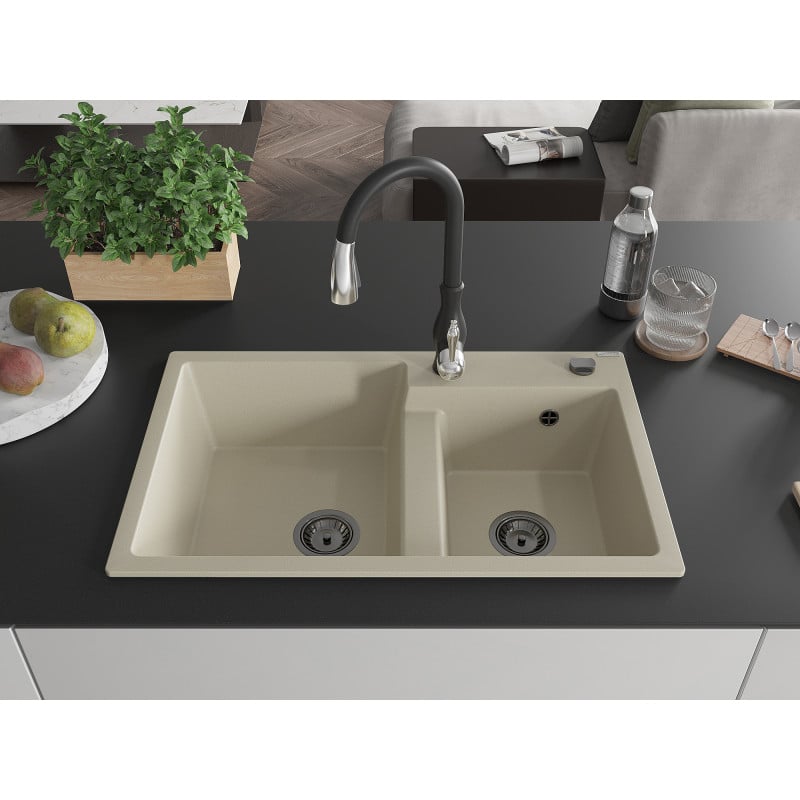 Mexen Tomas Granitspüle 2-Kammern mit Küchenarmatur Savita, beige - 6516-69-672601-70