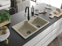 Mexen Tomas Granitspüle 2-Kammern mit Küchenarmatur Savita, beige - 6516-69-672601-70