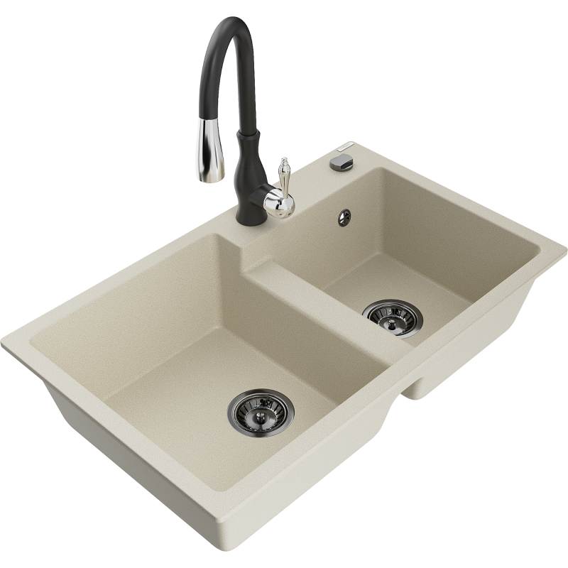 Mexen Tomas Granitspüle 2-Kammern mit Küchenarmatur Savita, beige - 6516-69-672601-70