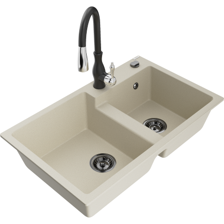 Mexen Tomas Granitspüle 2-Kammer mit Küchenarmatur Savita, beige - 6516-69-672601-70