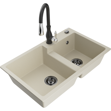 Mexen Tomas Granitspüle 2-Kammern mit Küchenarmatur Savita, beige - 6516-69-672601-70