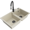 Mexen Tomas granitspüle 2-becken mit küchenarmatur Savita, beige - 6516-69-672601-70