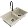 Mexen Tomas Granitspüle 2-Kammern mit Küchenarmatur Savita, beige - 6516-69-672601-70