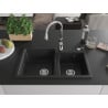 Mexen Tomas Granitspüle 2-Kammer mit Küchenarmatur Savita, schwarz/silber metallic - 6516-73-672601-00