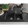Mexen Tomas granitspüle doppelbecken mit küchenarmatur Savita, schwarz/silber metallic - 6516-73-672601-00