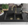 Mexen Tomas Granit-Spülbecken 2-Kammer mit Küchenarmatur Savita, schwarz/silber Metallic - 6516-73-672601-50
