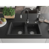 Mexen Tomas Granitspüle 2-Kammer mit Küchenarmatur Savita, schwarz/silber metallic - 6516-73-672601-70