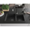 Mexen Tomas Granitspüle 2-Kammer mit Küchenarmatur Savita, schwarz/silber metallic - 6516-73-672601-70-B