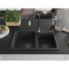 Mexen Tomas Granitspüle mit zwei Becken und Küchenarmatur Savita, schwarz/silber-metallic - 6516-73-672601-70-B