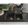 Mexen Tomas Granitspüle 2-Kammer mit Kücharmatur Savita, Schwarz/Gold Metallic - 6516-75-672601-50