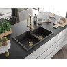 Mexen Tomas Granitspüle 2-Kammer mit Kücharmatur Savita, Schwarz/Gold Metallic - 6516-75-672601-50