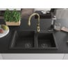 Mexen Tomas Granitspüle 2-Becken mit Küchenarmatur Savita, Schwarz/Gold Metallic - 6516-75-672601-50-B