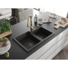 Mexen Tomas Granitspüle 2-Kammer mit Küchenarmatur Savita, schwarz/goldener Metallic - 6516-75-672601-50-B