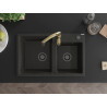 Mexen Tomas Granitspüle 2-Becken mit Küchenarmatur Savita, Schwarz/Gold Metallic - 6516-75-672601-50-B
