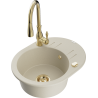 Mexen Kevin Granitspüle 1-Becken mit Abtropffläche und Küchenarmatur Savita, beige - 6517-69-672601-50